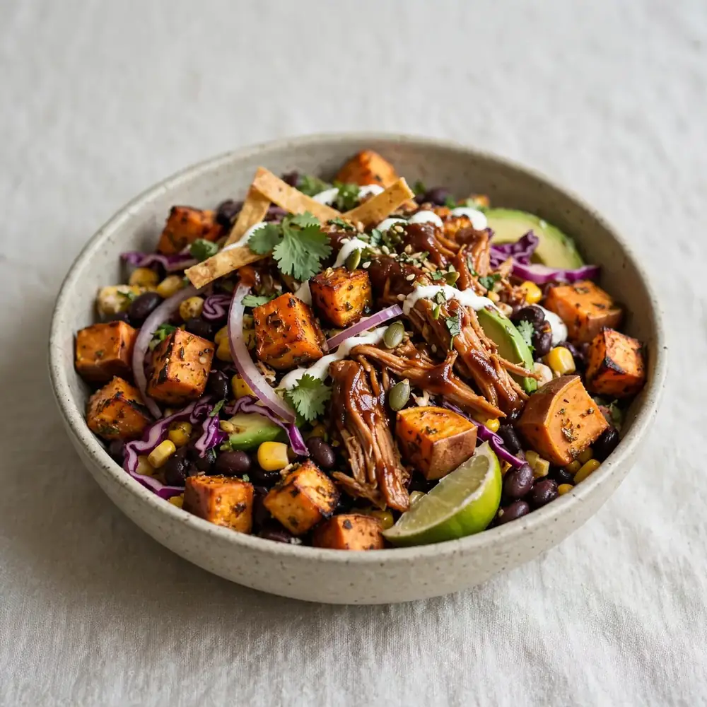 BBQ Truthahn-Taco-Bowl mit Süßkartoffeln