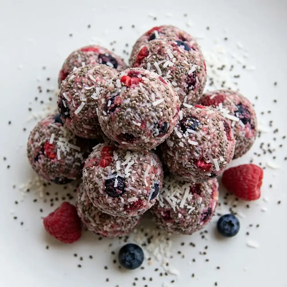 Beeren-Kokos-Bällchen mit Chiasamen