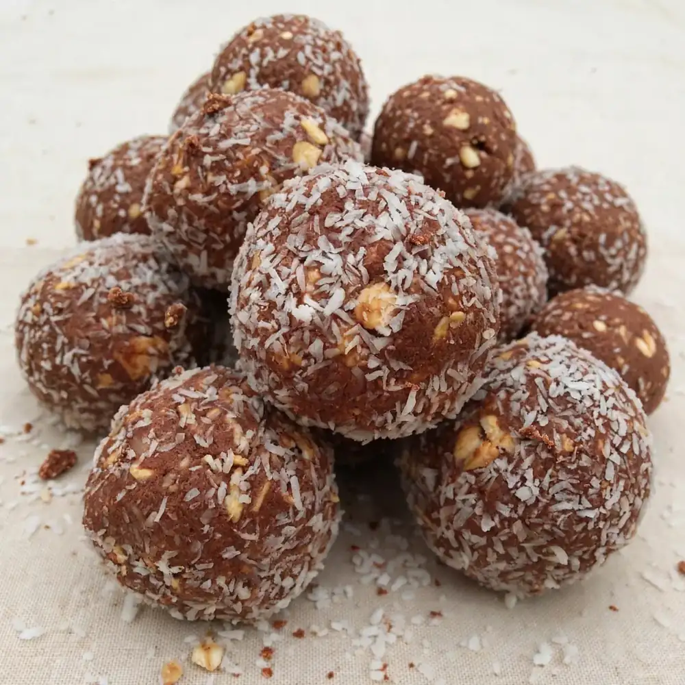 Cocoa-Bällchen mit Kokos-Protein-Pulver