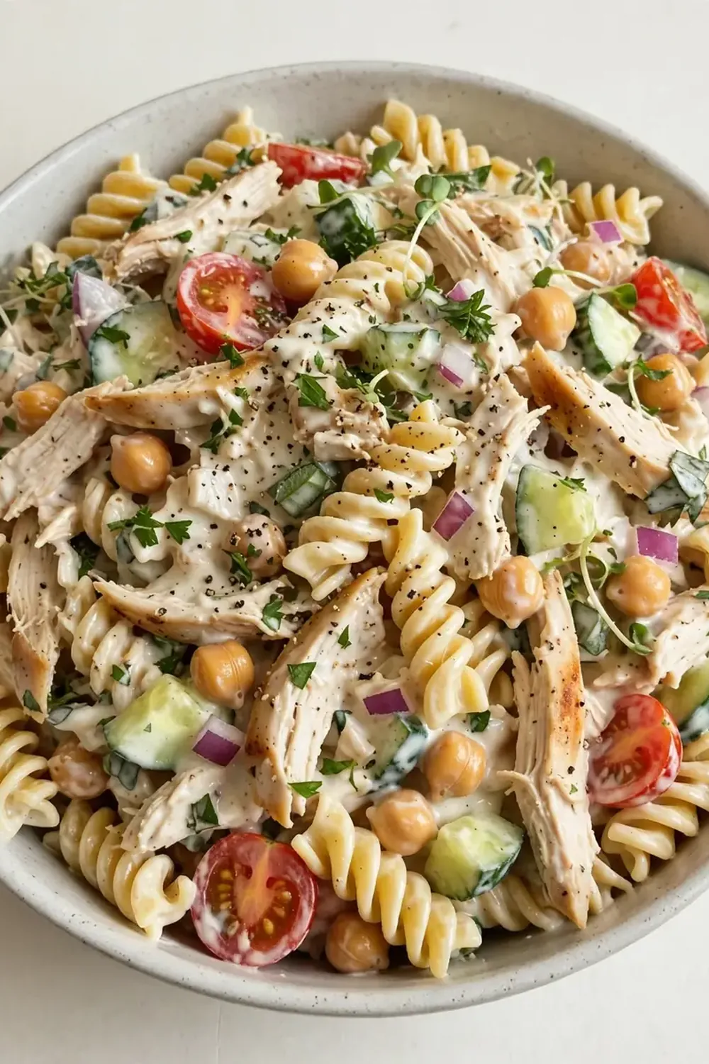 creamy high protein pasta salad