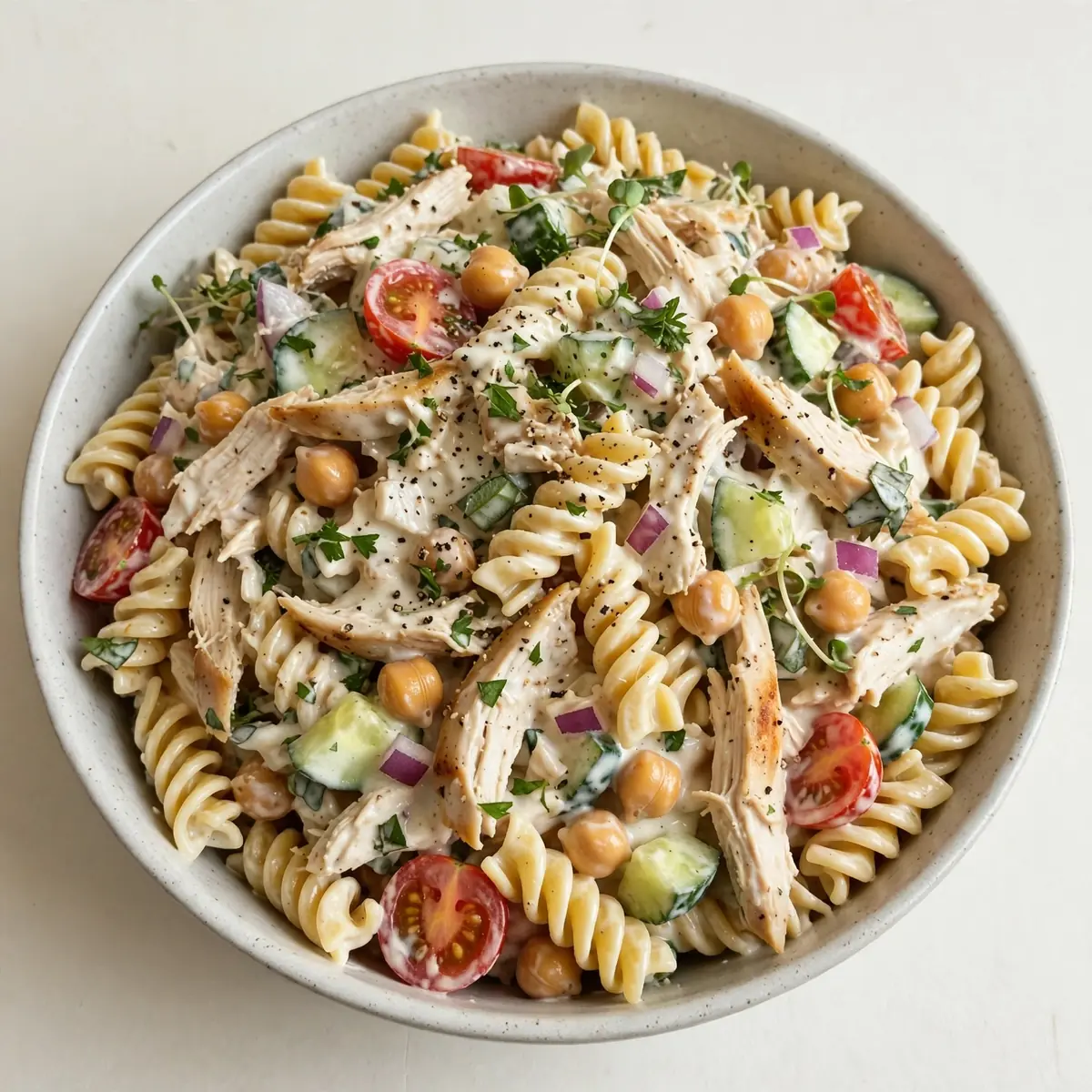 Der cremige High-Protein Nudelsalat