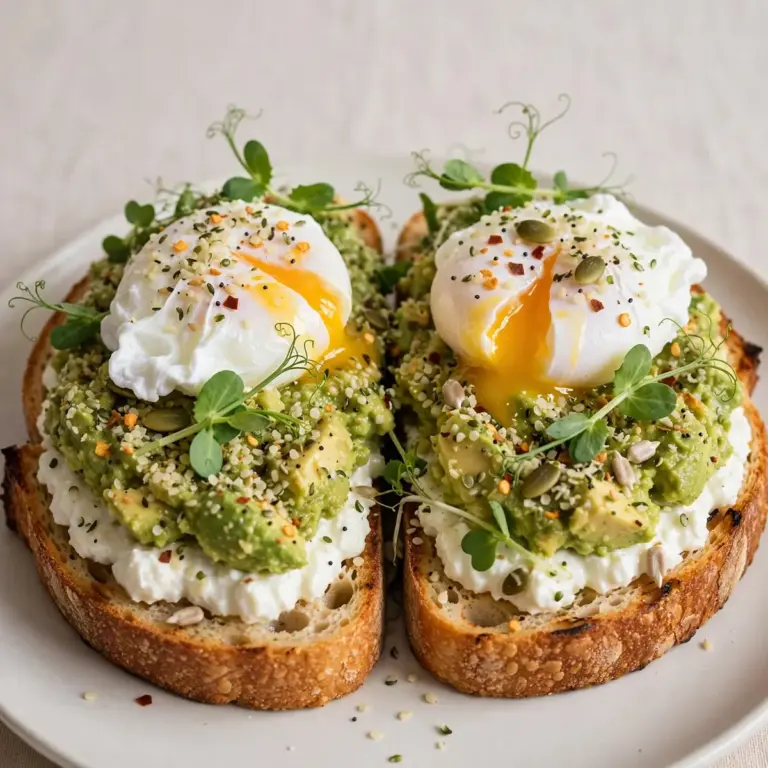 Eiweißreicher Avocado Toast mit pochierten Eiern