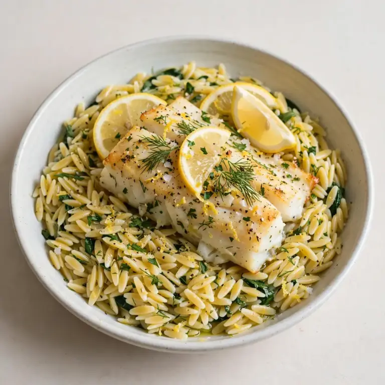 Gebackener Kabeljau mit Zitronen-Orzo – proteinreicher Genuss