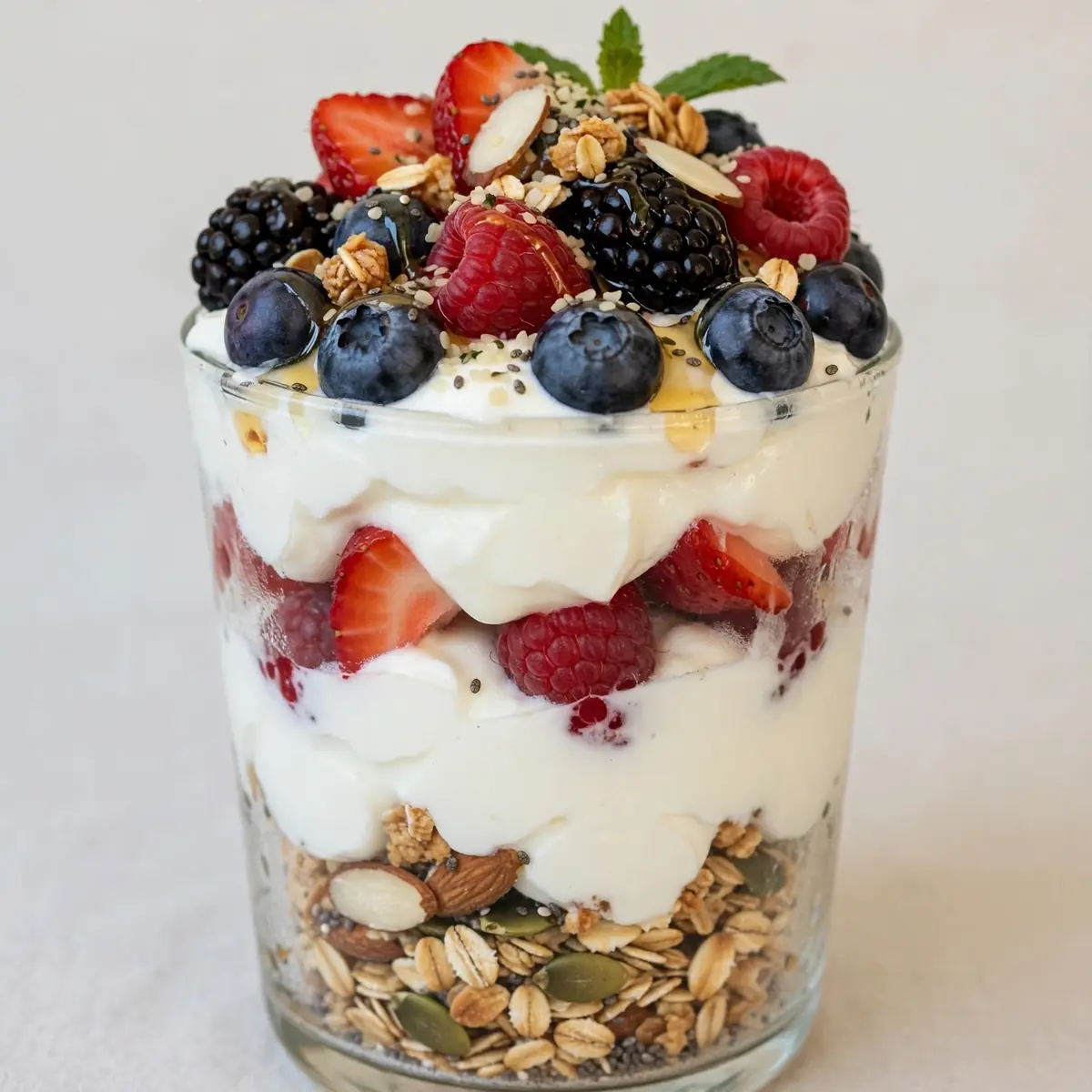 Griechischer Joghurt-Protein-Parfait mit Beeren