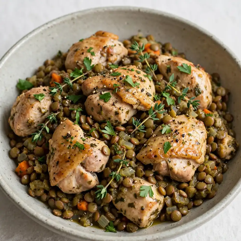 Hähnchen und Linsen mit Kräutern