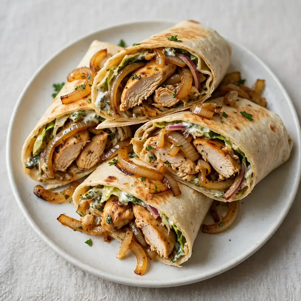 Hähnchen-Wraps mit Zwiebeln