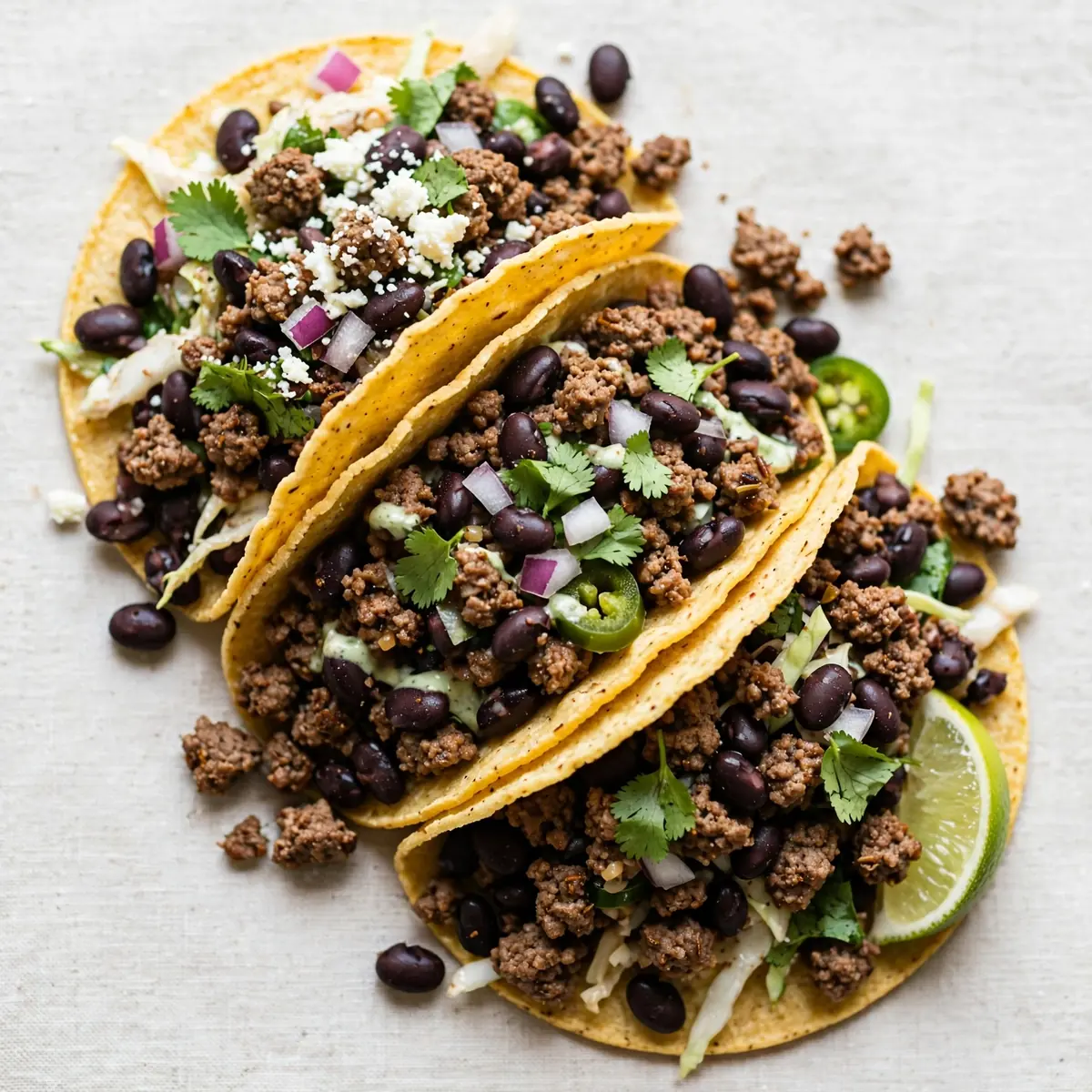 High-Protein Beef Tacos mit schwarzen Bohnen