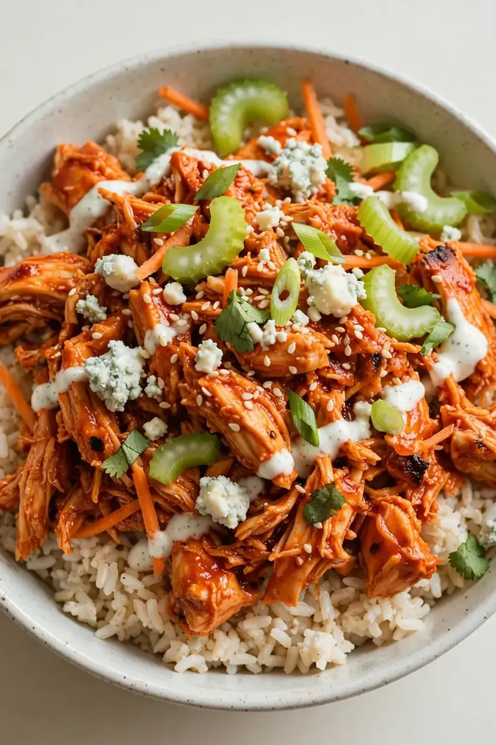 High-Protein Buffalo Chicken Rice Bowl