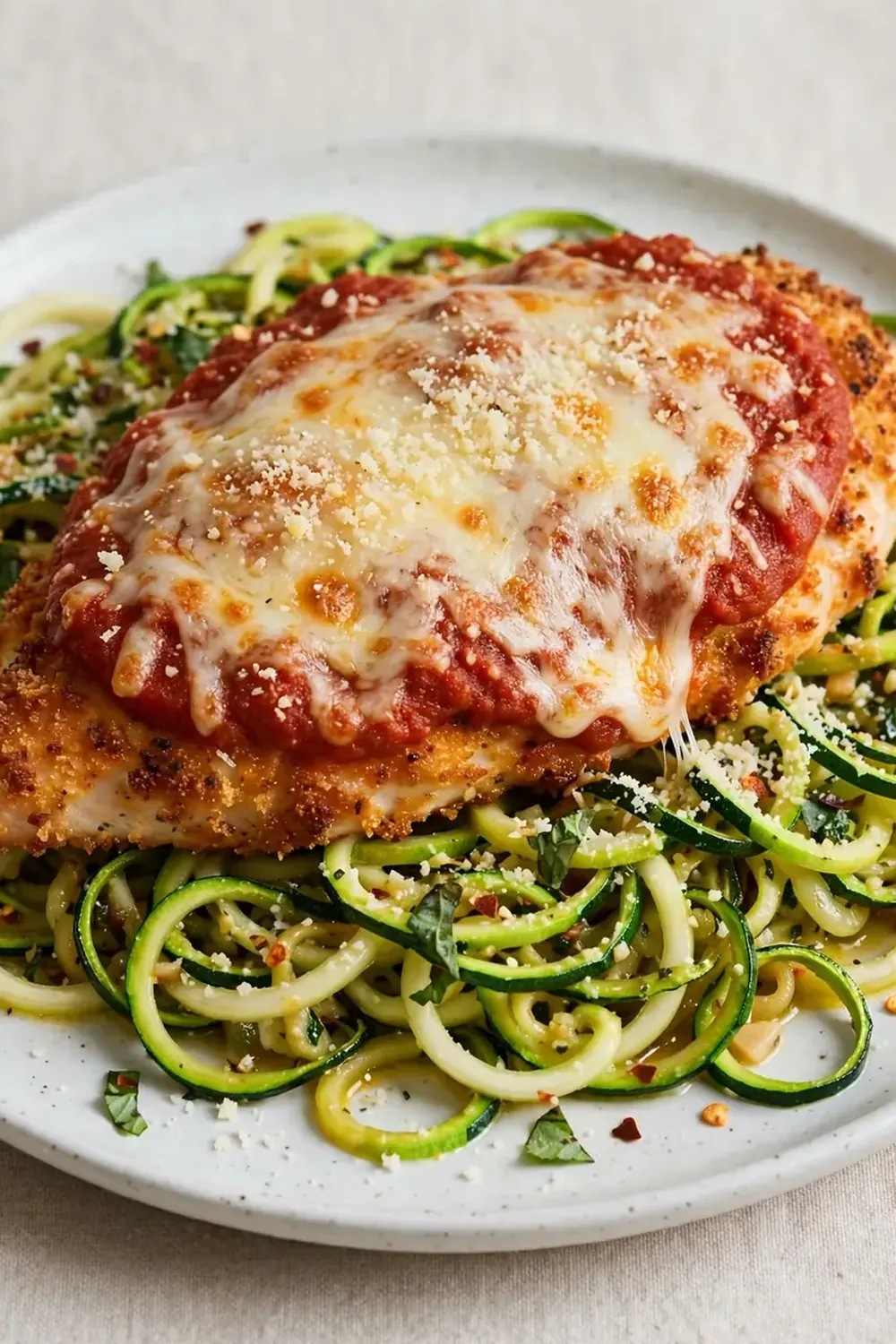High-Protein Chicken Parmesan with Zucchini Noodles