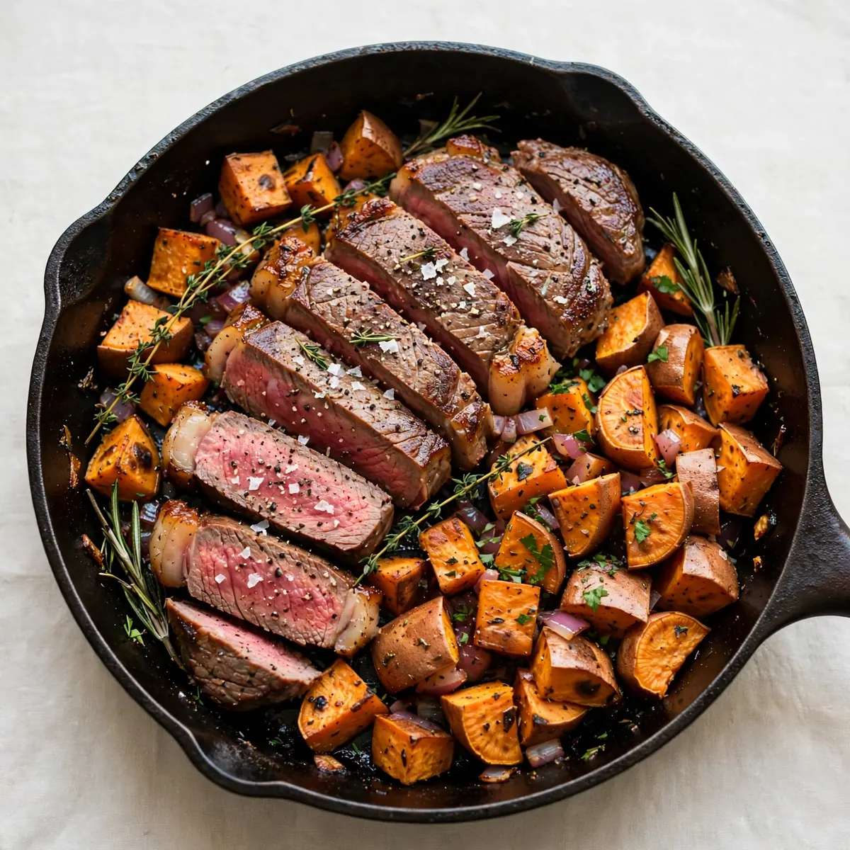 High-Protein Steak-Süßkartoffel-Pfanne