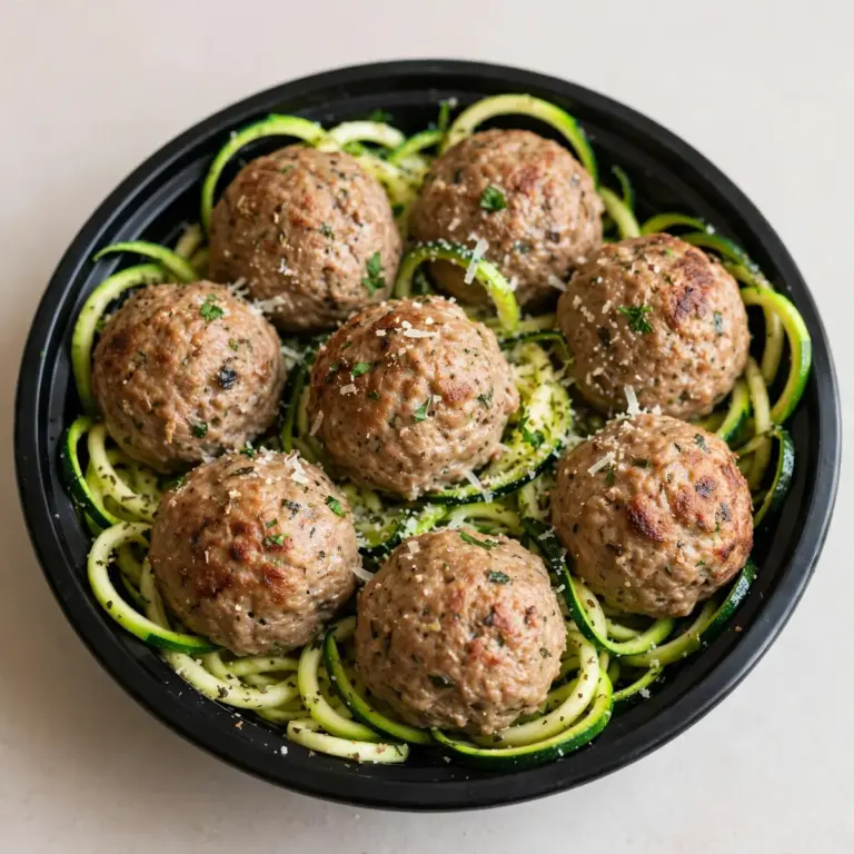 High-Protein Truthahn-Frikadellen Meal Prep mit Zoodles