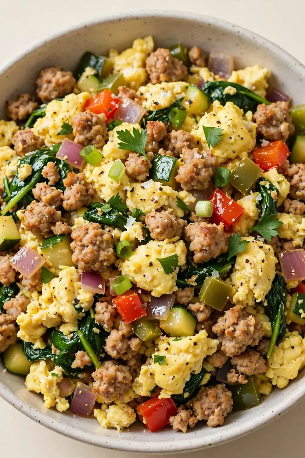 High-Protein Veggie and Turkey Sausage Scramble