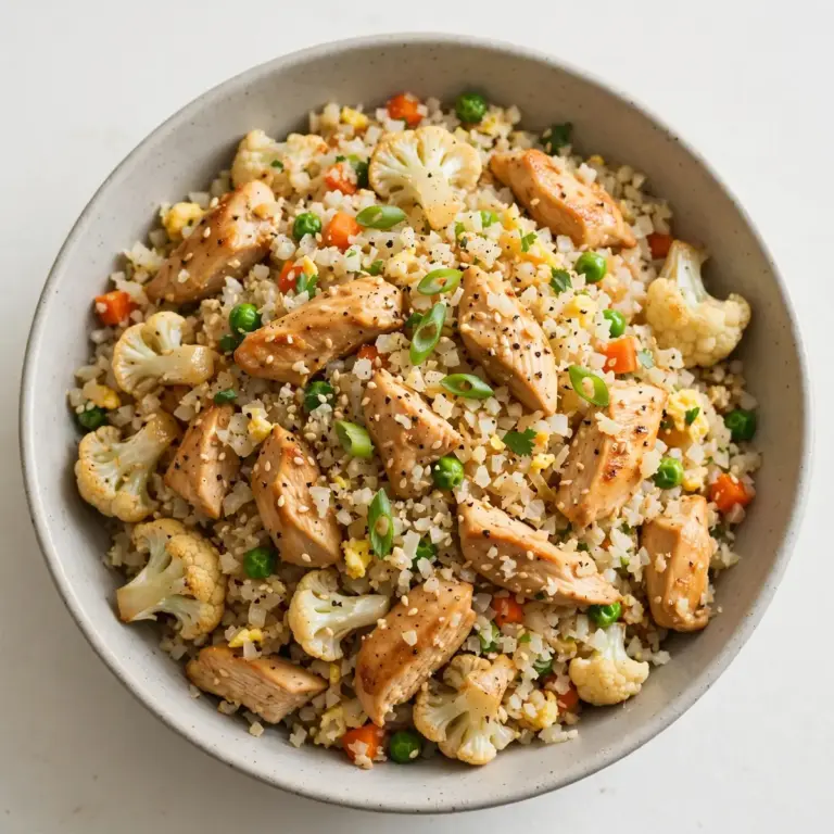 Kalorienarmer High-Protein Blumenkohl-Reis mit Hähnchen