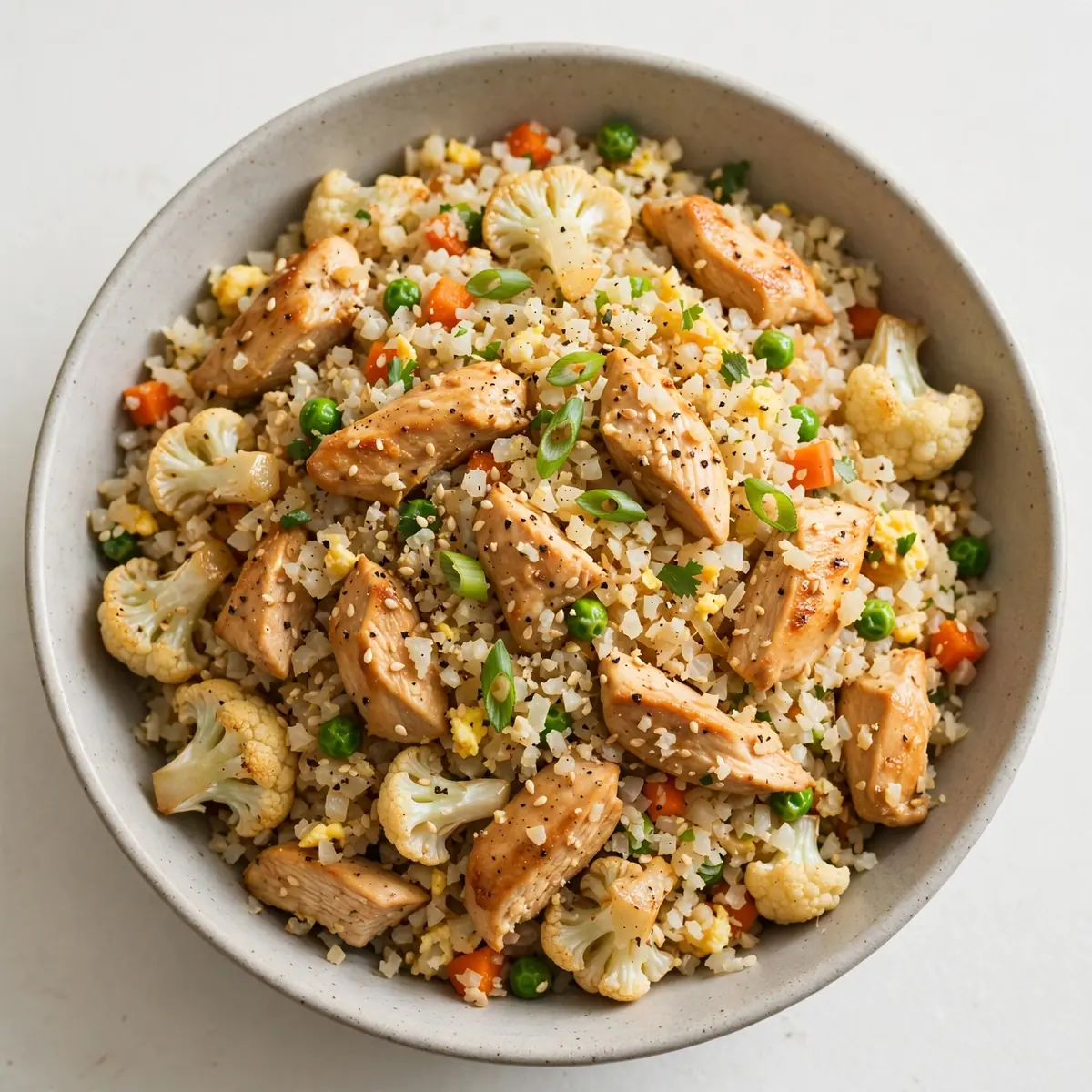 Kalorienarmer High-Protein Blumenkohl-Reis mit Hähnchen