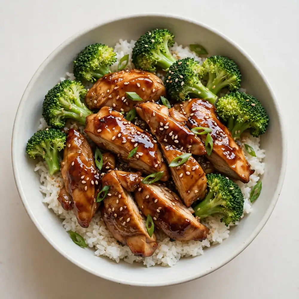 Klassische Teriyaki Hähnchen Bowl mit Brokkoli