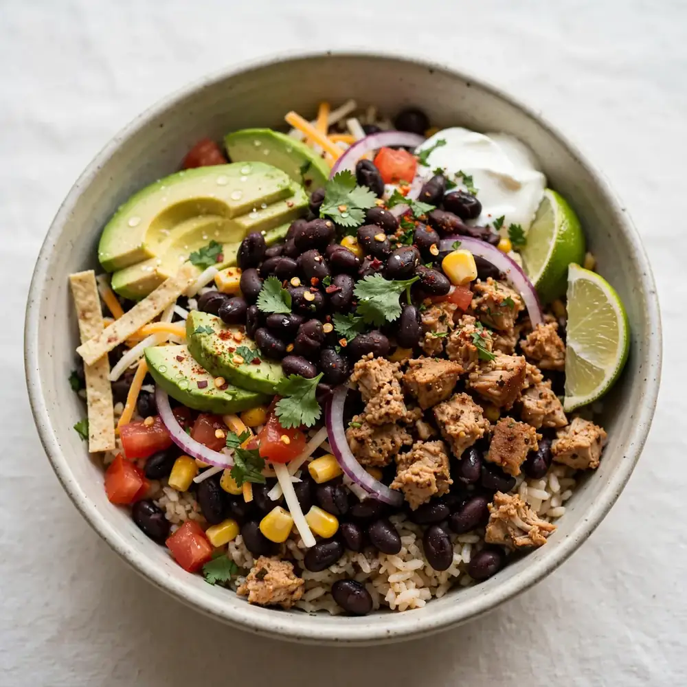 Klassische Truthahn-Taco-Bowl mit schwarzen Bohnen
