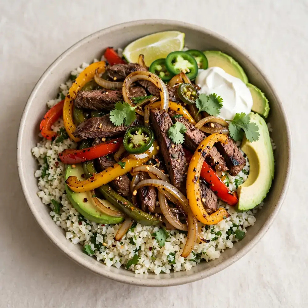 Low-Carb-Fajita-Bowl mit Blumenkohlreis