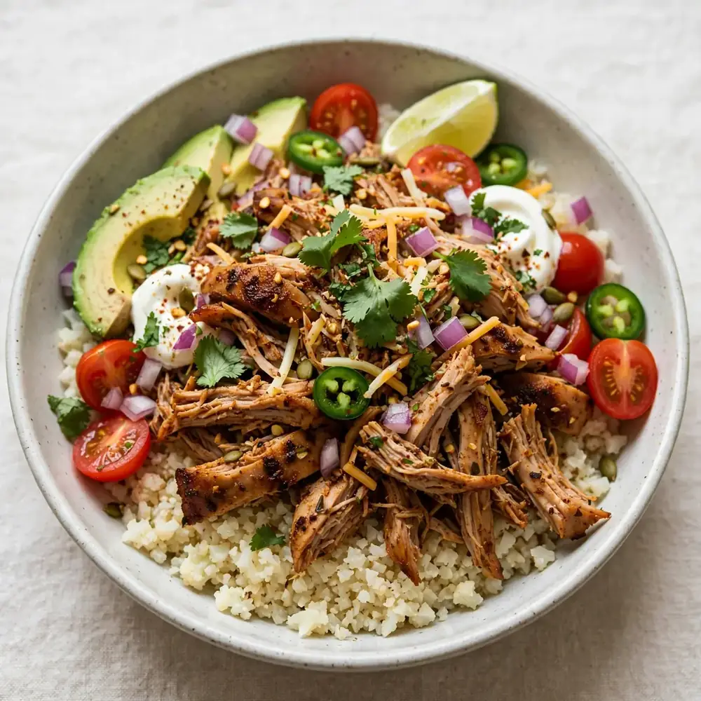 Low-Carb Truthahn-Taco-Bowl mit Blumenkohlreis