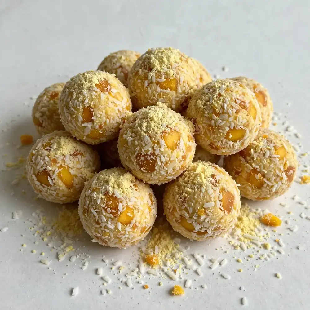 Mango-Bällchen mit Kokos-Protein-Pulver
