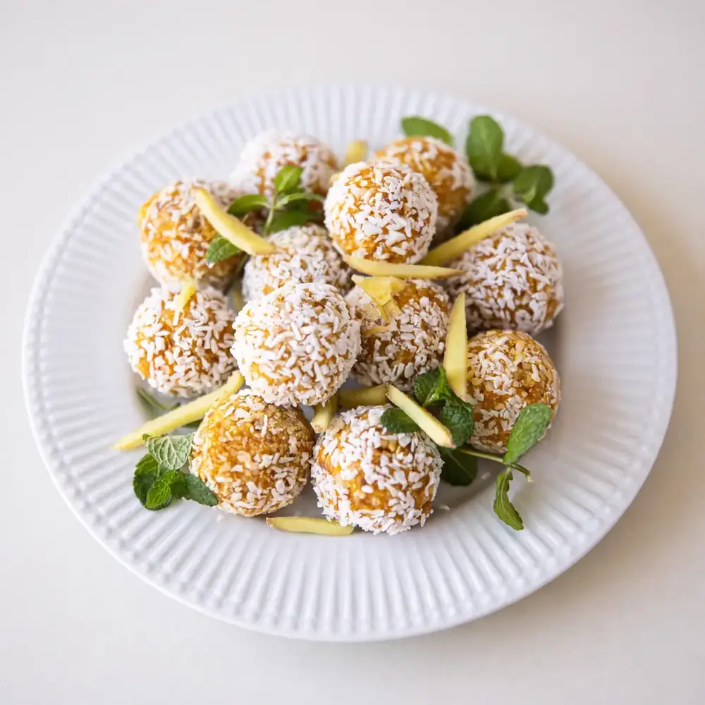 Mango-Kokos-Bällchen mit Ingwer