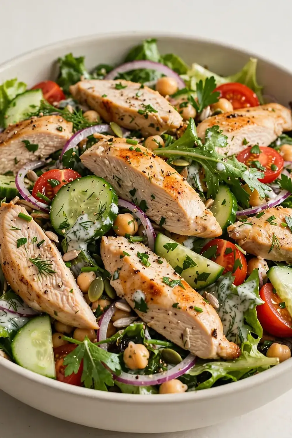 protein hähnchensalat leicht sommer