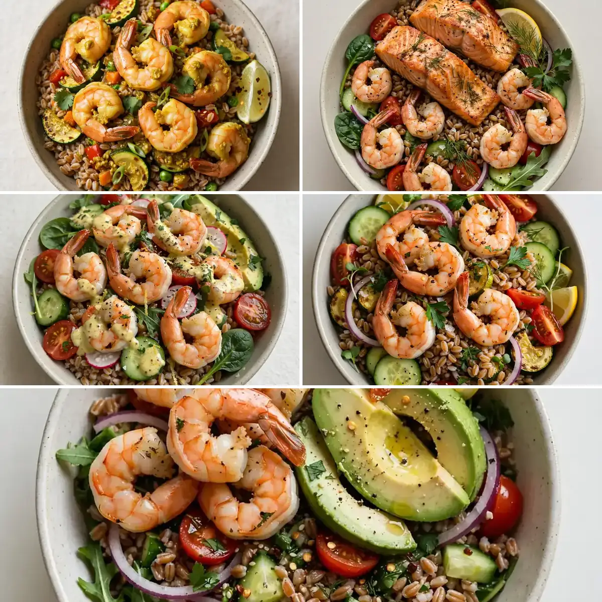 Proteinreiche Garnelen-Farro-Meal-Prep-Bowls