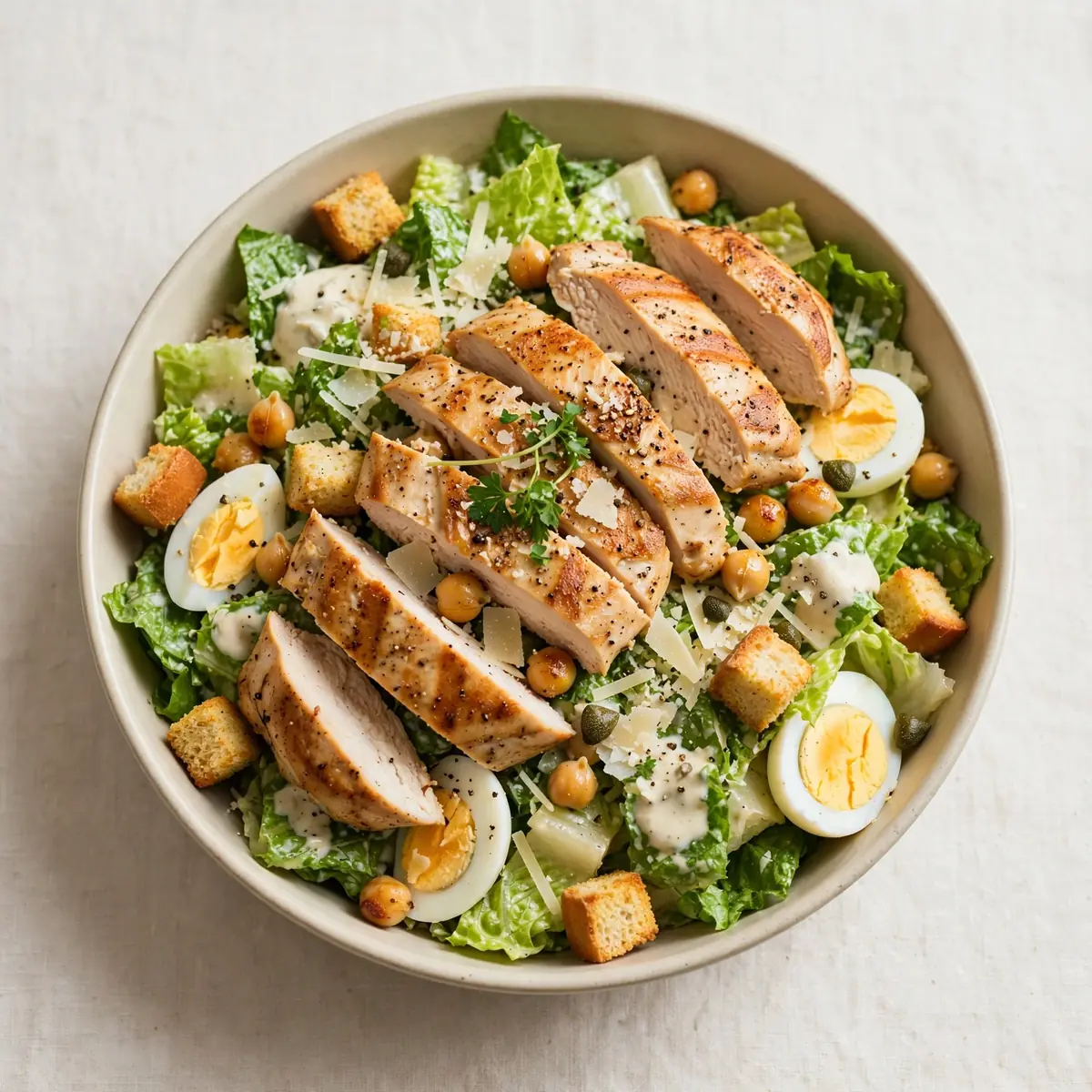 Proteinreicher Caesar-Hühnchen-Salat zum Meal-Prep