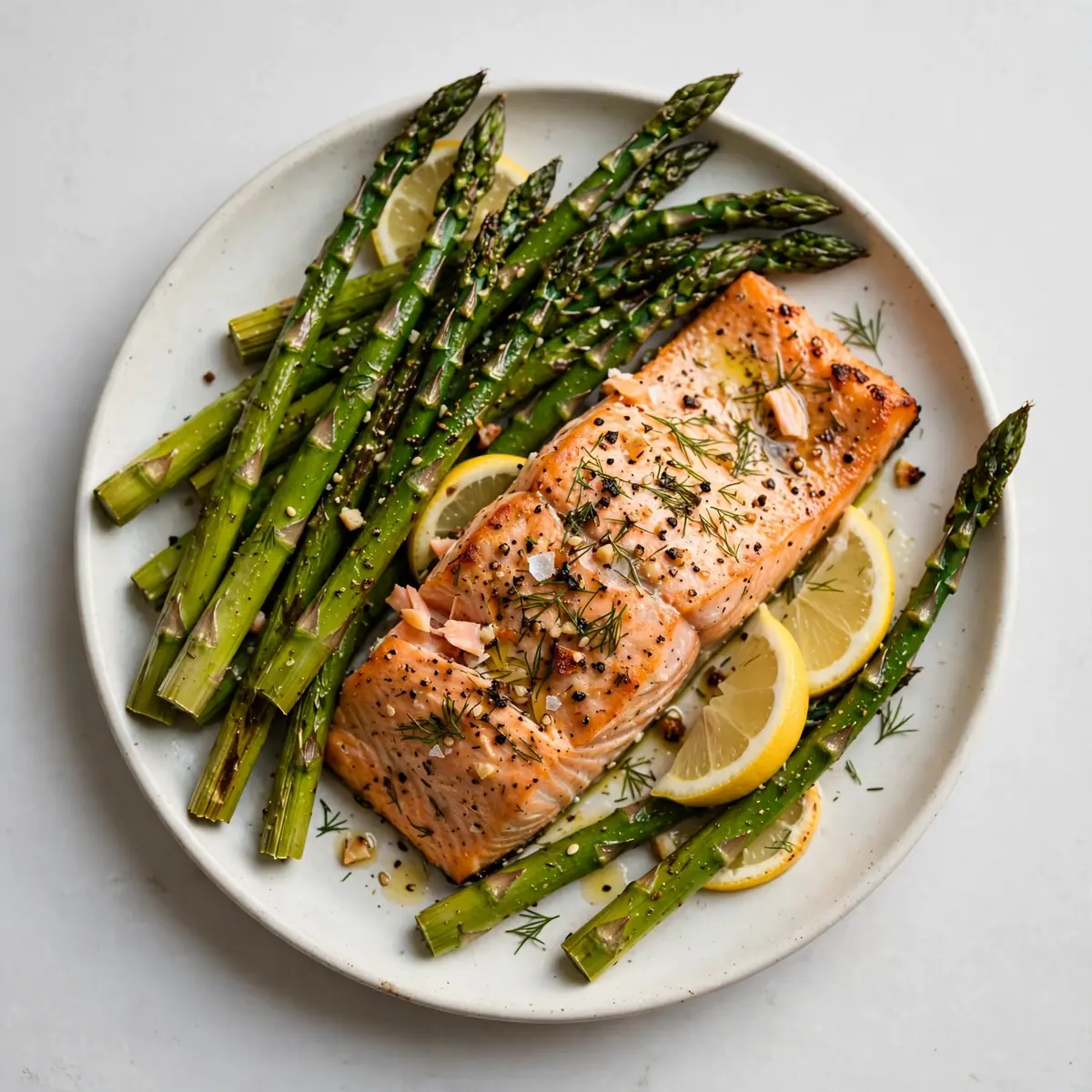 Proteinreicher Lachs aus dem Ofen mit Spargel