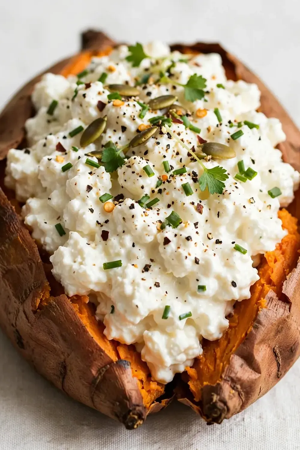 High-Protein Cottage Cheese Stuffed Sweet Potato