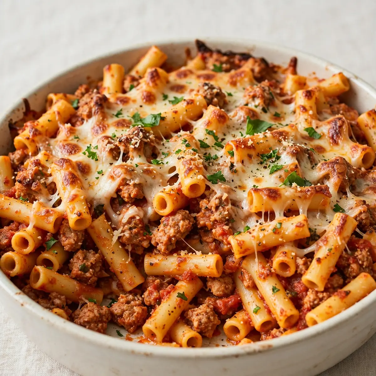 Proteinreicher Ziti-Auflauf mit Putenhack