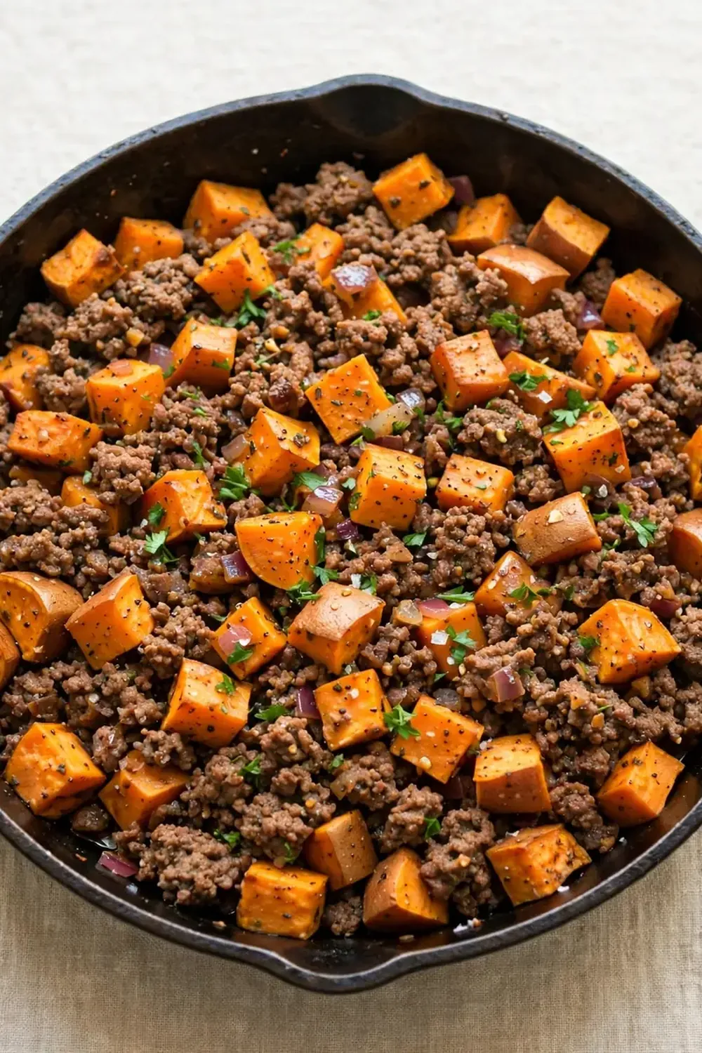 High-Protein Ground Beef and Sweet Potato Skillet