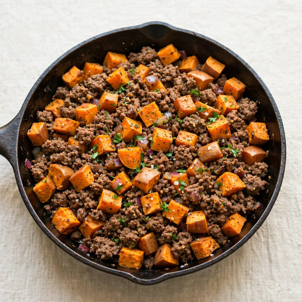 Proteinreiches Hackfleisch-Süßkartoffel-Pfanne