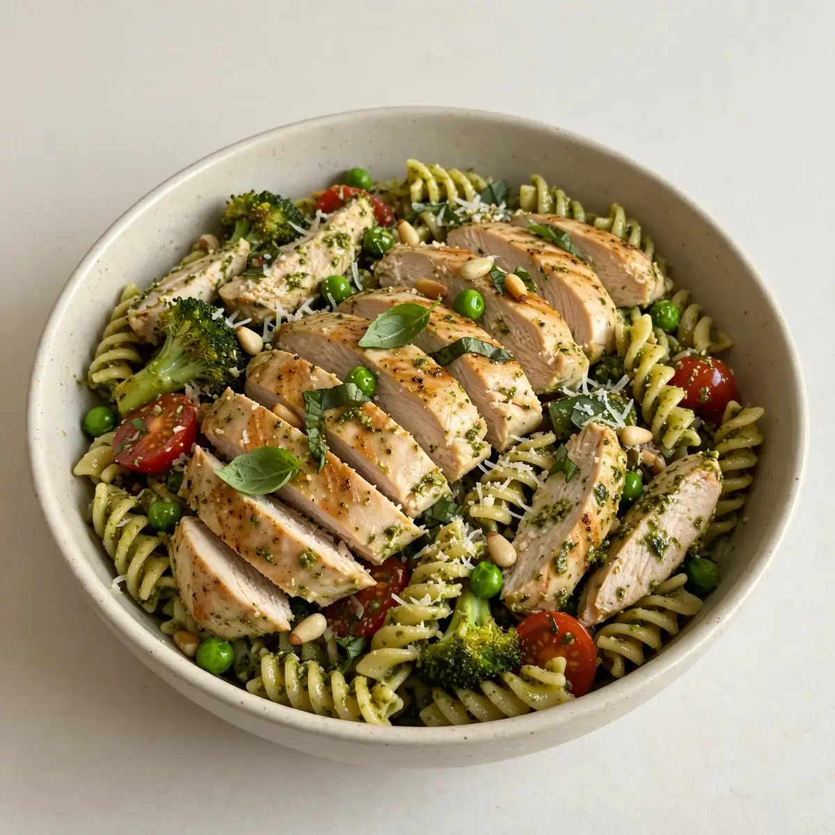 Proteinreiches Pesto-Hähnchen-Pasta Meal Prep