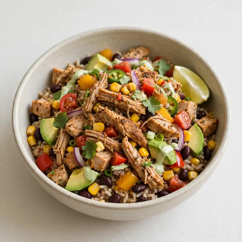 Südwestliche Truthahn-Bowl mit Mais und Paprika
