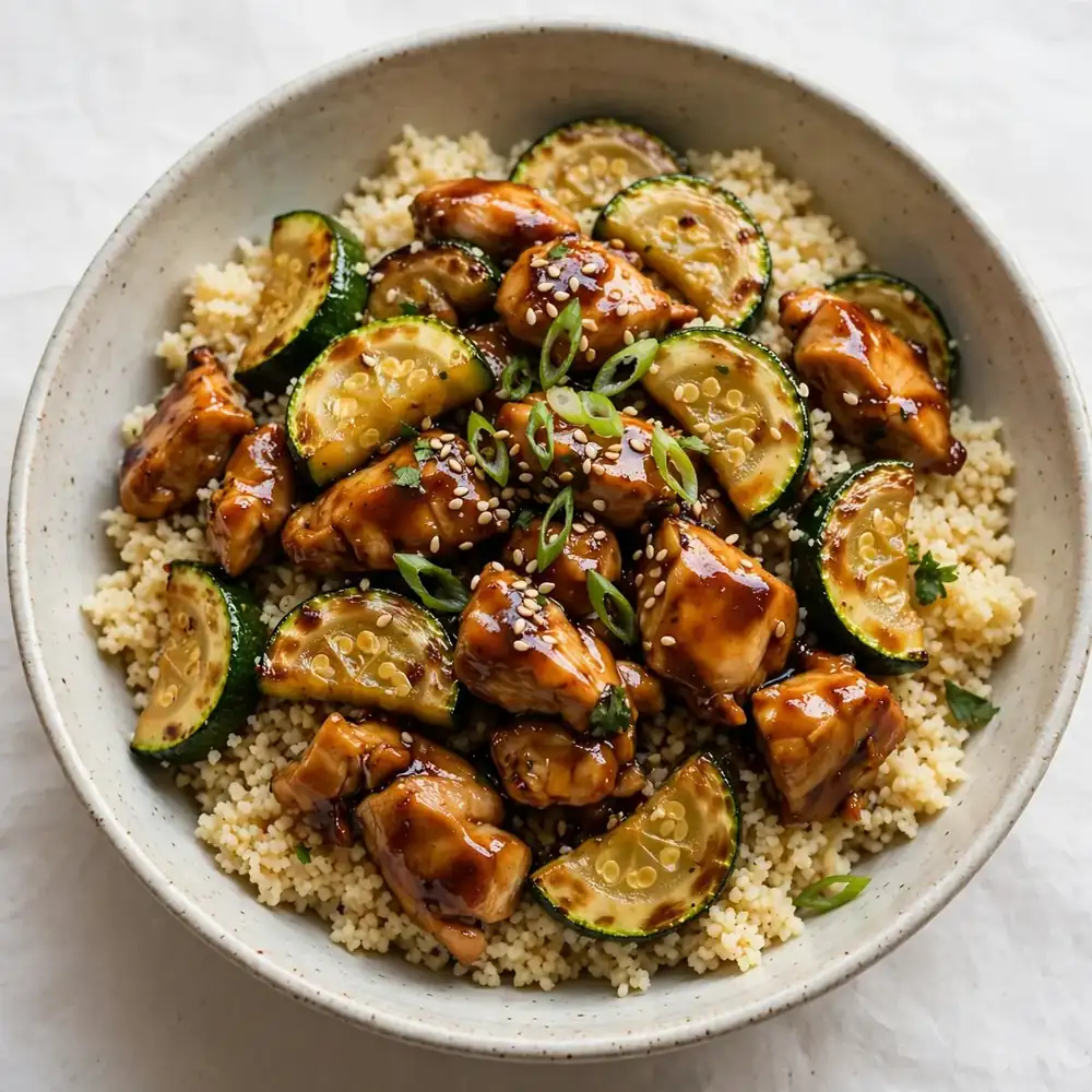 Teriyaki Hähnchen Bowl mit Couscous und Zucchini
