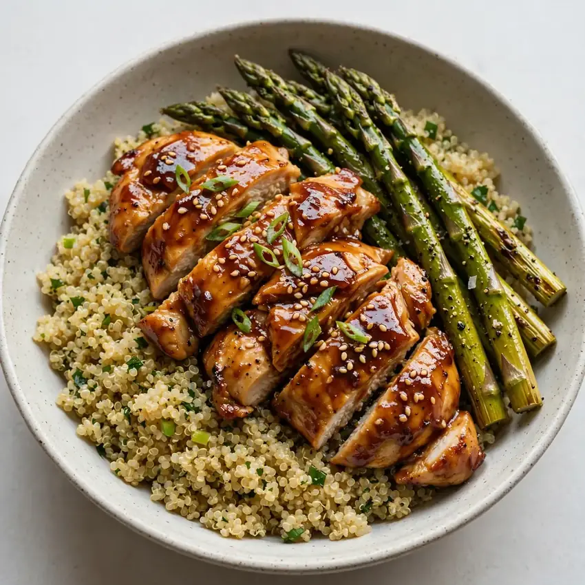 Teriyaki Hähnchen mit Quinoa und geröstetem Spargel
