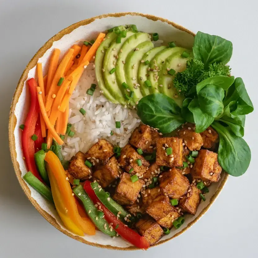 Tofu-Gemüse-Bowl mit Avocado-Salsa