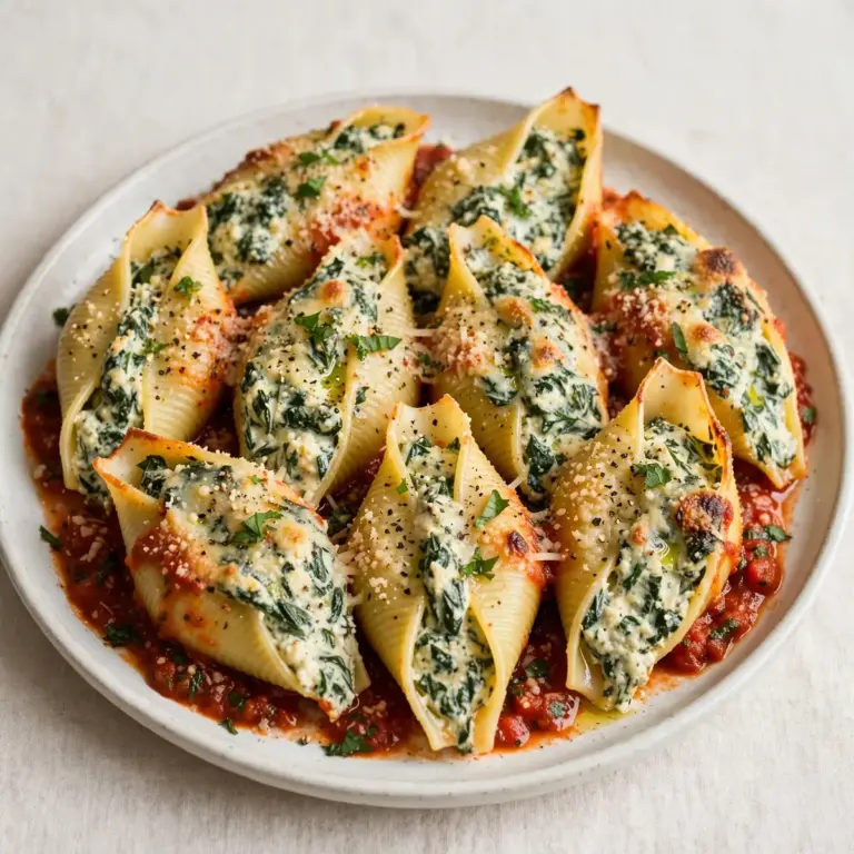 Vegetarische Spinat-Ricotta-gefüllte Shells mit extra Protein