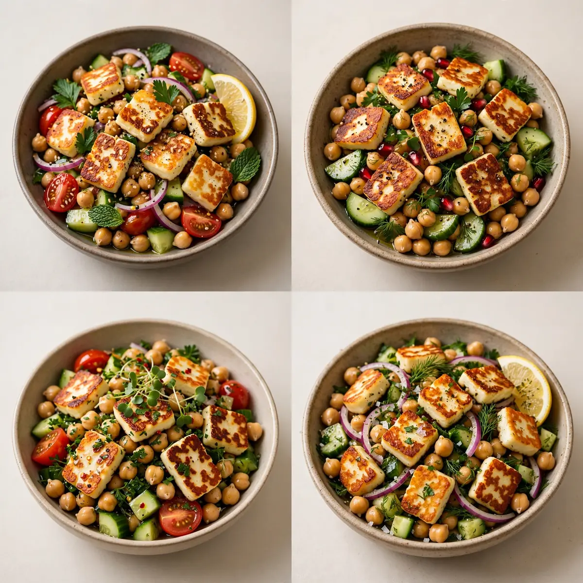 Vegetarischer Halloumi-Kichererbsen-Salat mit extra Protein