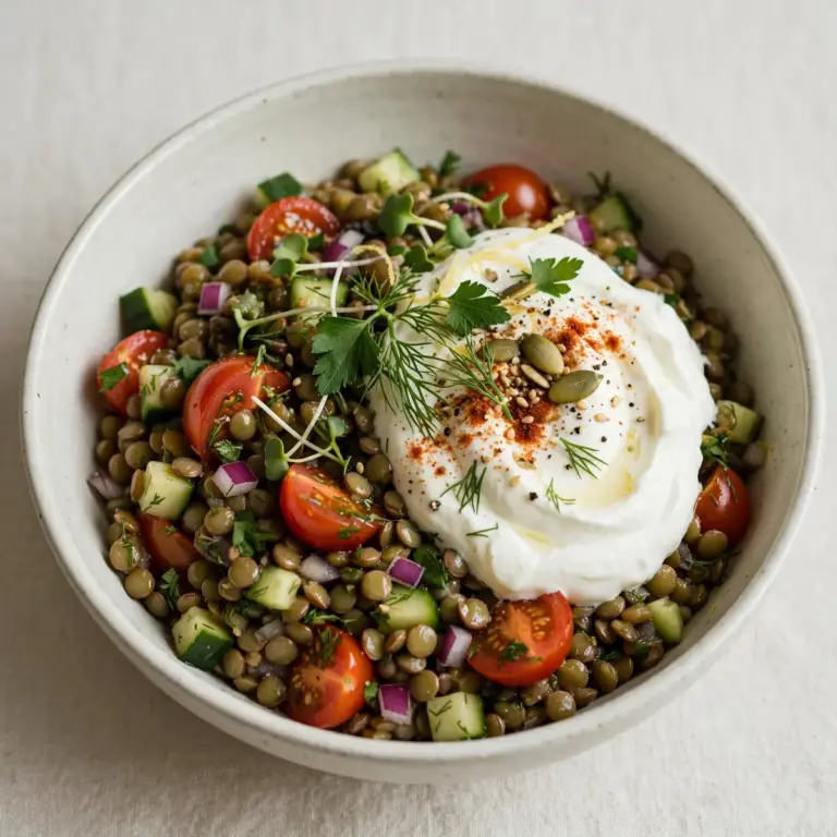 Vegetarischer High-Protein Greek Yogurt Linsentopf